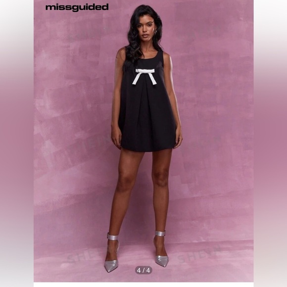 NWT Missguided Black and White Bow Mini Dress Size Small - Picture 1 of 10